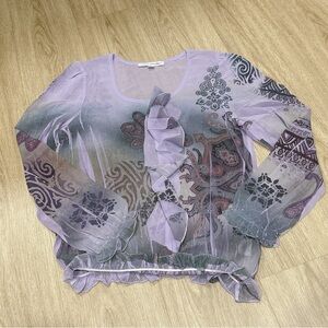 Daniel Benjamin Elegant Paisley Women's Blouse in Lavender and Olive